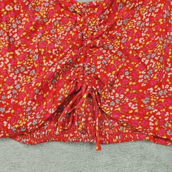 O'Neill Crop Top Womens Size M Orange Floral Ruched Front V-Neck Viscose Tank - Picture 4 of 9